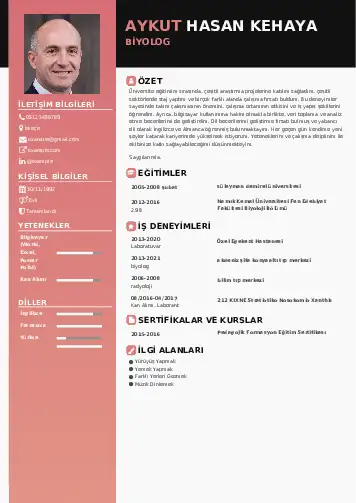 Biyolog CV Örnekleri cv indir